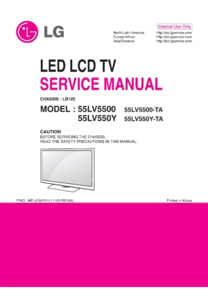 Lg 55lv5500 ta service manual cover with photo's of Beko dryers, model code and contents