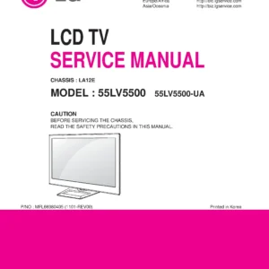 Lg 55lv5500 ua service manual cover with photo's of Beko dryers, model code and contents