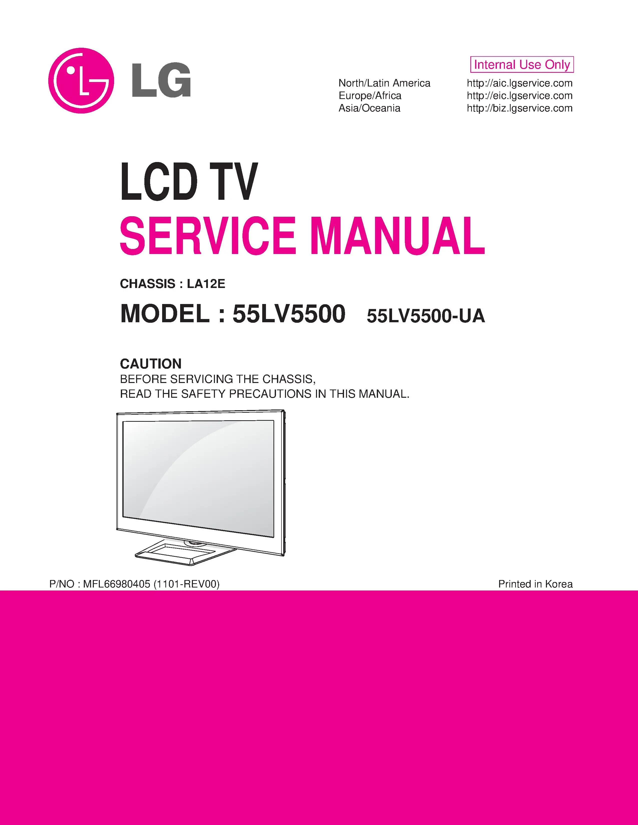 Lg 55lv5500 ua service manual cover with photo's of Beko dryers, model code and contents
