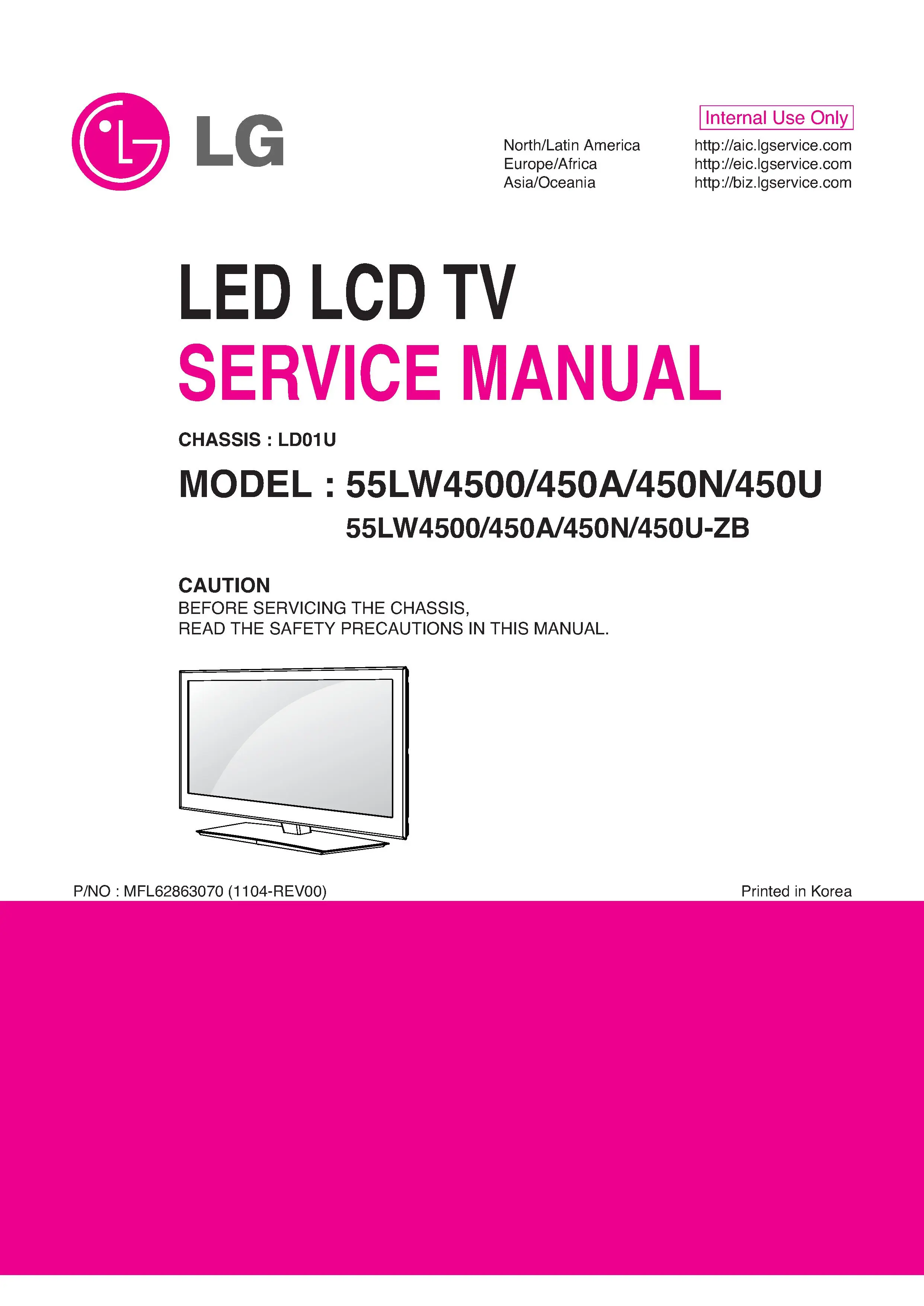Lg 55lw4500 55lw450a 55lw450n 55lw450u service manual cover with photo's of Beko dryers, model code and contents