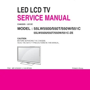 Lg 55lw5500 55lw550t 55lw550w 55lw551c service manual cover with photo's of Beko dryers, model code and contents