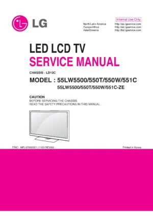 Lg 55lw5500 55lw550t 55lw550w 55lw551c service manual cover with photo's of Beko dryers, model code and contents
