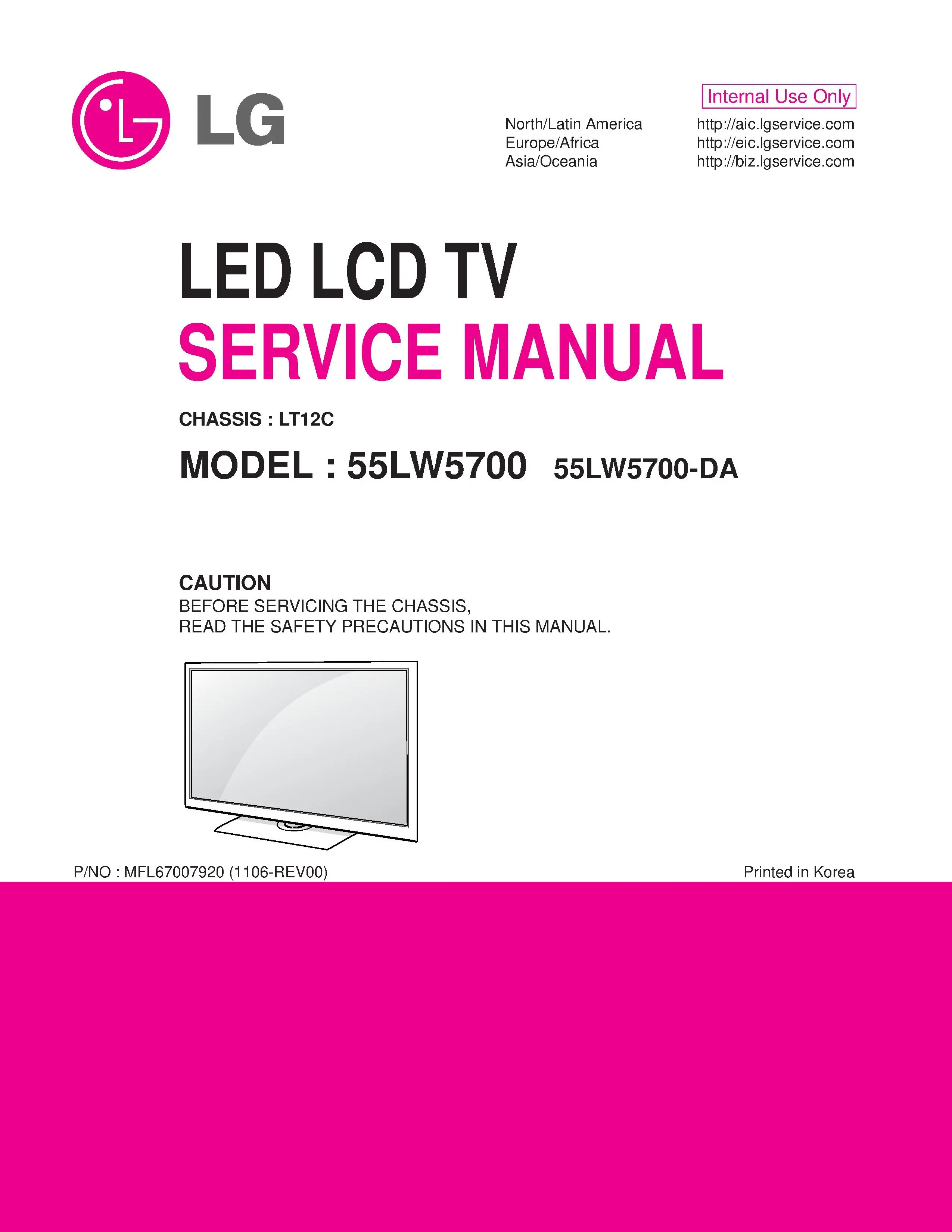 Lg 55lw5700 55lw5700 da service manual cover with photo's of Beko dryers, model code and contents