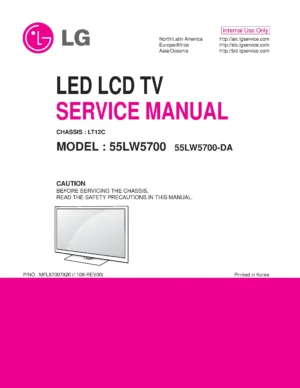 Lg 55lw5700 da service manual cover with photo's of Beko dryers, model code and contents