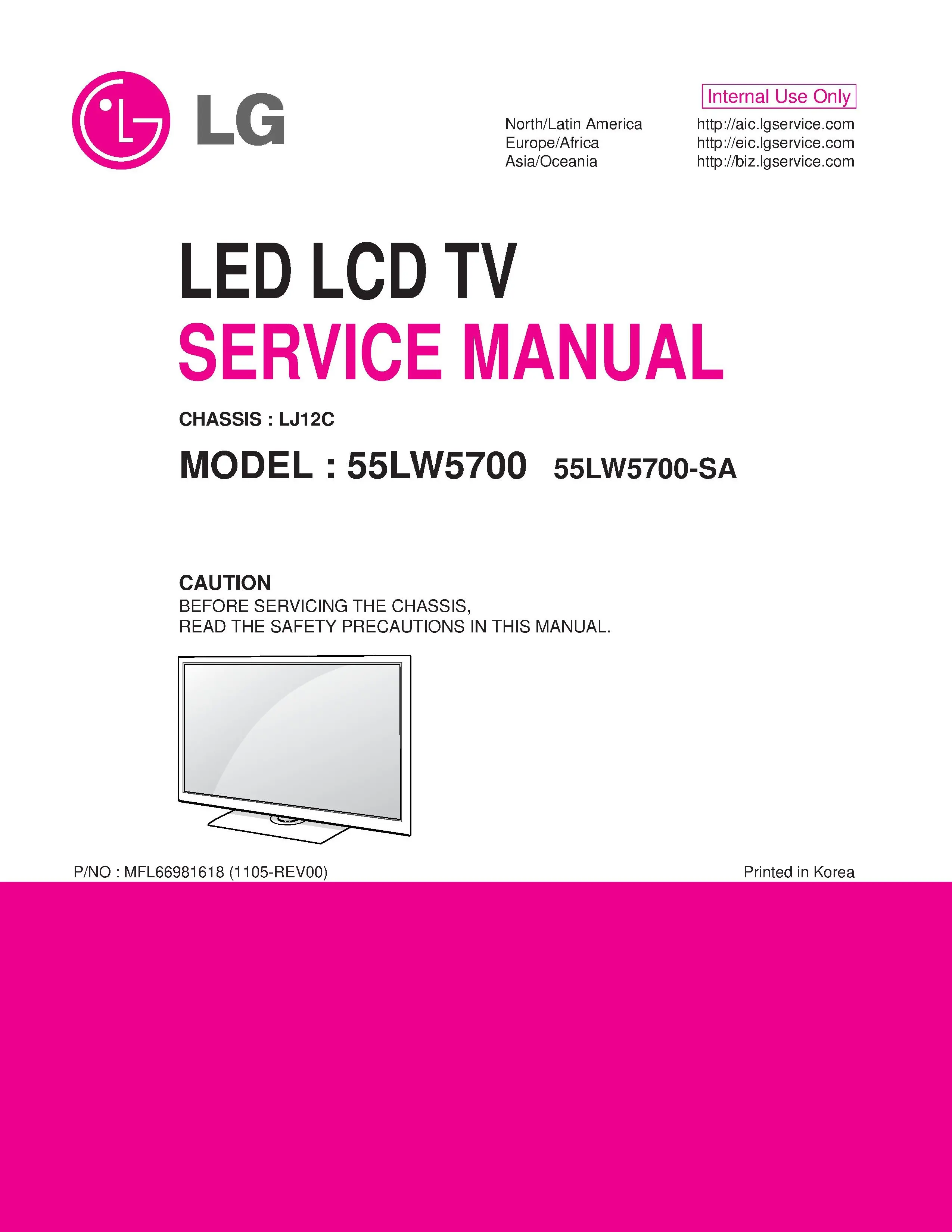 Lg 55lw5700 sa service manual cover with photo's of Beko dryers, model code and contents