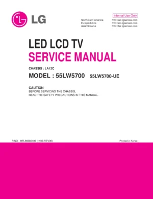 Lg 55lw5700 ue service manual cover with photo's of Beko dryers, model code and contents