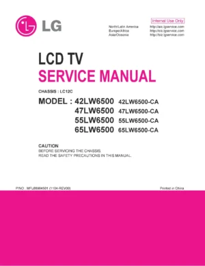 Lg 55lw6500 ca service manual cover with photo's of Beko dryers, model code and contents