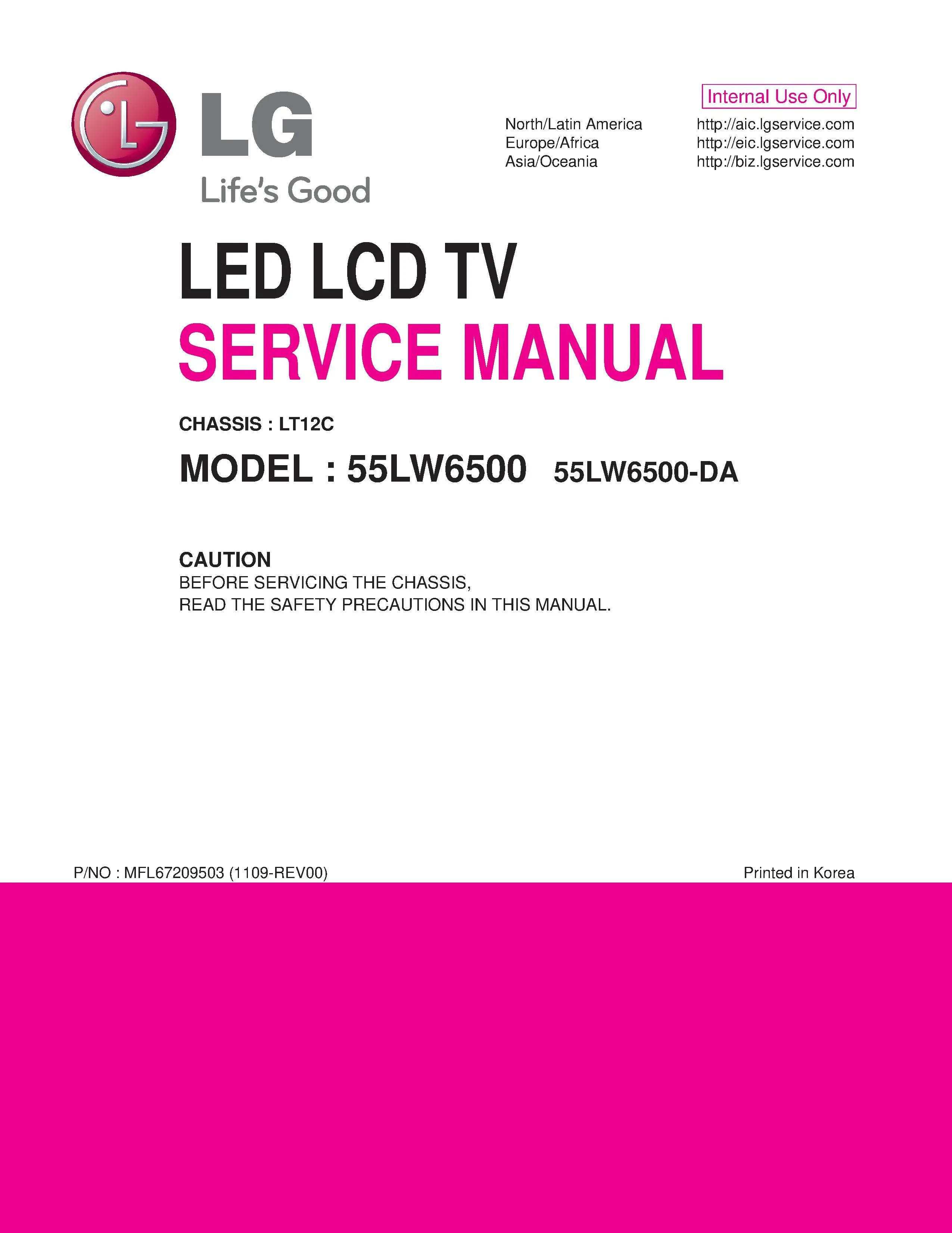 Lg 55lw6500 da service manual cover with photo's of Beko dryers, model code and contents