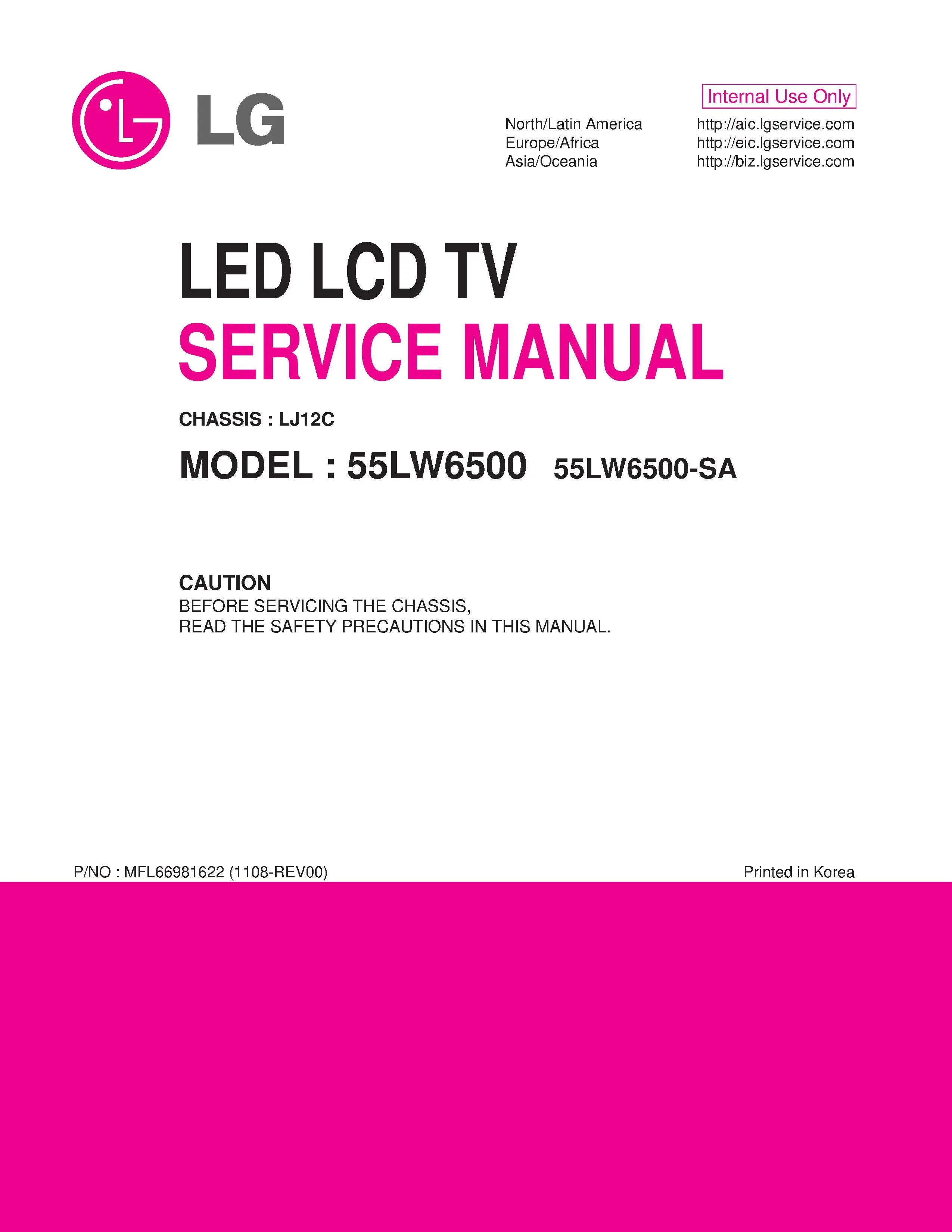 Lg 55lw6500 sa service manual cover with photo's of Beko dryers, model code and contents