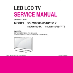 Lg 55lw6500 ta service manual cover with photo's of Beko dryers, model code and contents