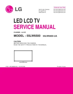 Lg 55lw6500 ua service manual cover with photo's of Beko dryers, model code and contents