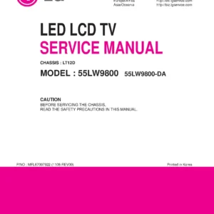 Lg 55lw9800 da service manual cover with photo's of Beko dryers, model code and contents
