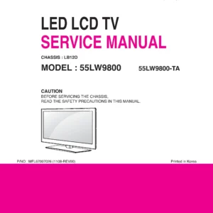 Lg 55lw9800 ta service manual cover with photo's of Beko dryers, model code and contents