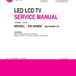 Lg 55lw9800 ua service manual cover with photo's of Beko dryers, model code and contents