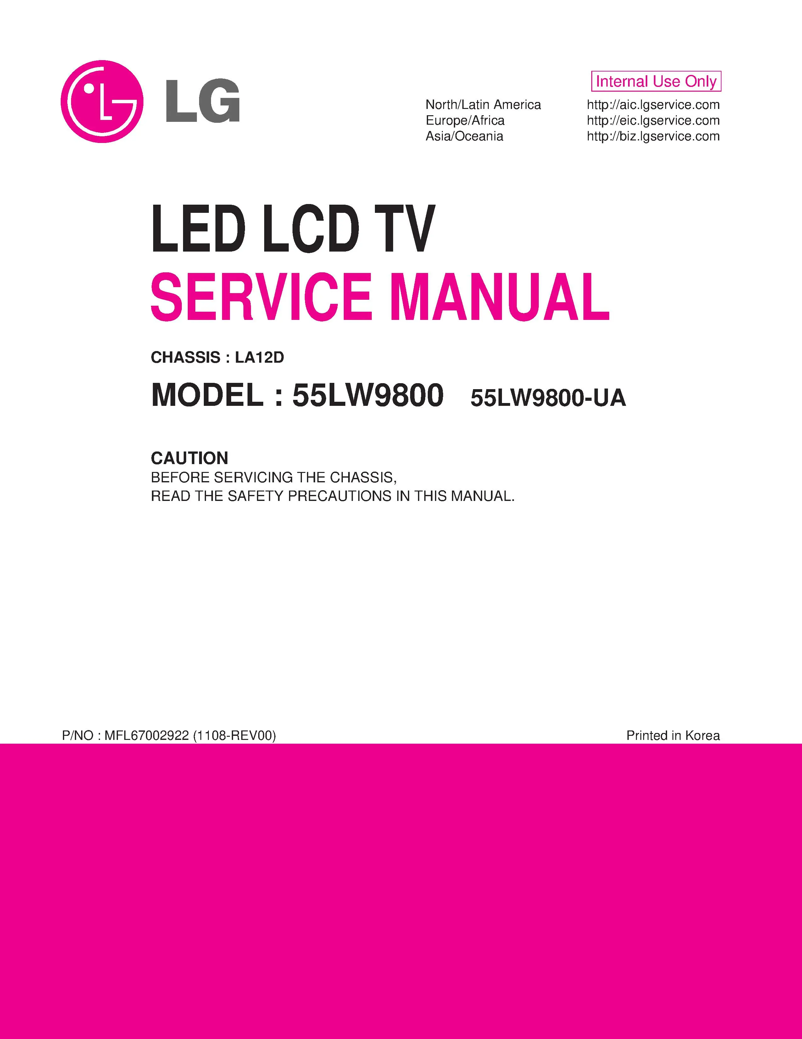 Lg 55lw9800 ua service manual cover with photo's of Beko dryers, model code and contents