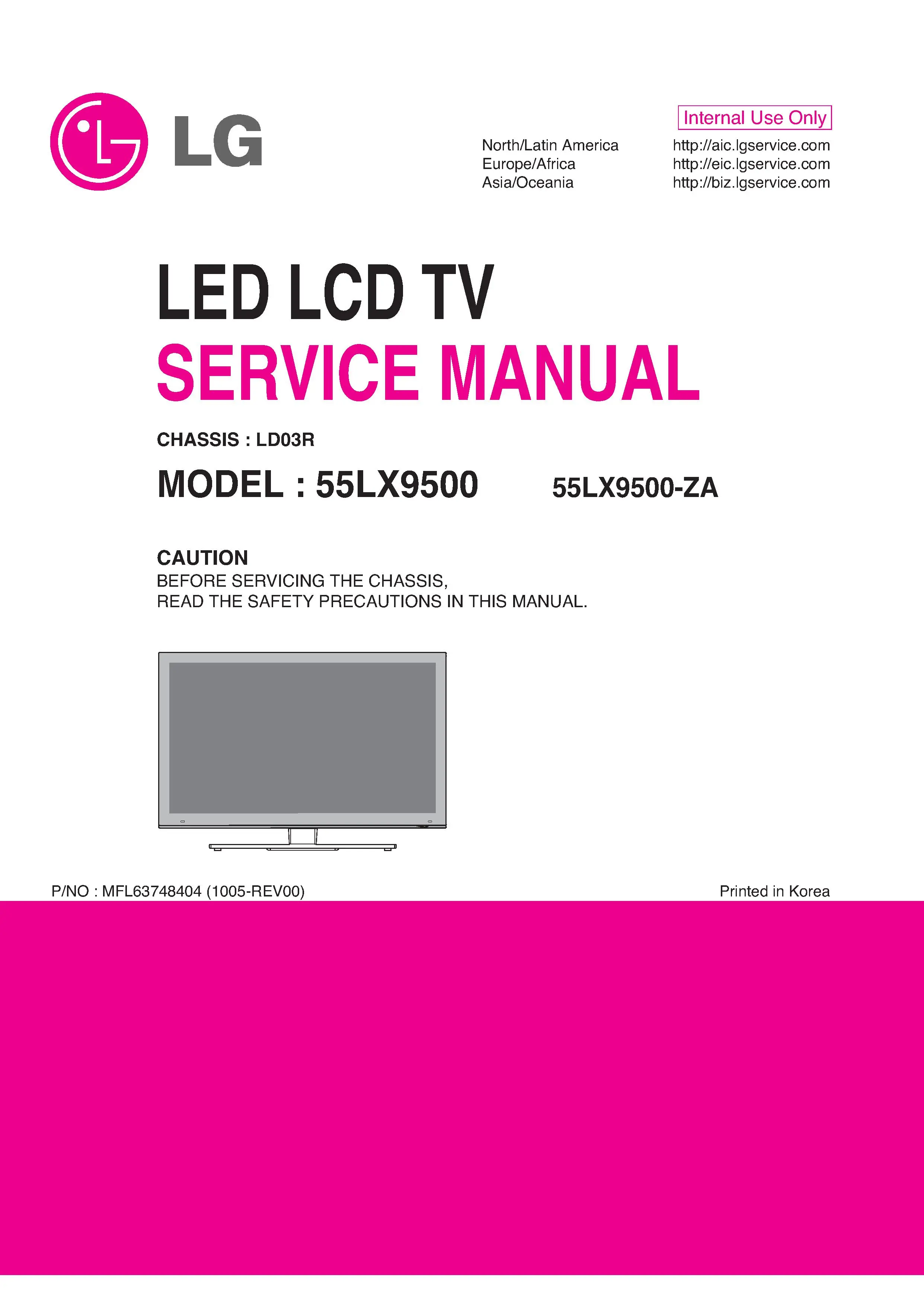 Lg 55lx9500 service manual cover with photo's of Beko dryers, model code and contents