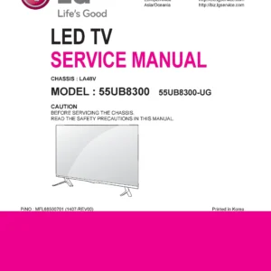 Lg 55ub8300 service manual cover with photo's of Beko dryers, model code and contents
