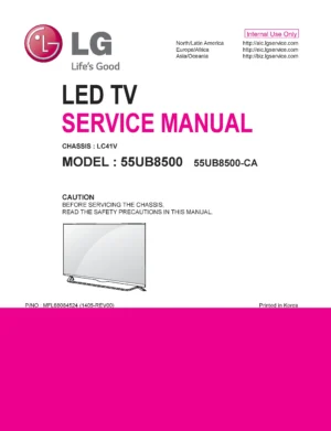 Lg 55ub8500 ca service manual cover with photo's of Beko dryers, model code and contents