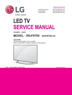 Lg 55uf6700 service manual cover with photo's of Beko dryers, model code and contents