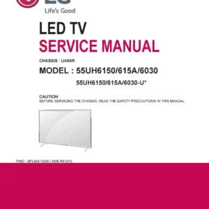 Lg 55uh615a 55uh6150 55uh6030 service manual cover with photo's of Beko dryers, model code and contents