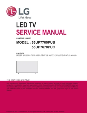 Lg 55up7700pub 55up7670puc service manual cover with photo's of Beko dryers, model code and contents