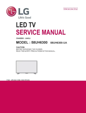 Lg 58uh6300 service manual cover with photo's of Beko dryers, model code and contents