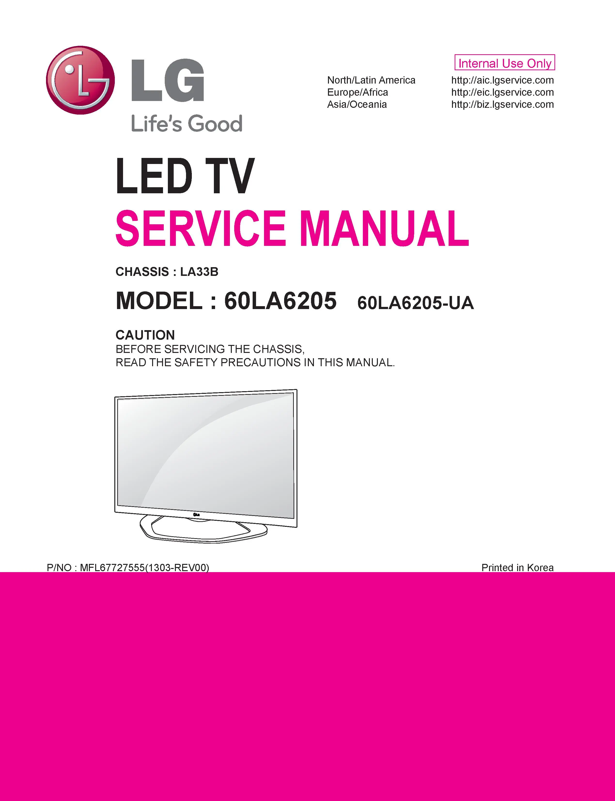 Lg 60la6205 service manual cover with photo's of Beko dryers, model code and contents
