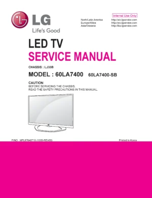 Lg 60la7400 sb service manual cover with photo's of Beko dryers, model code and contents