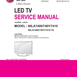 Lg 60la7400 ta service manual cover with photo's of Beko dryers, model code and contents