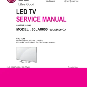 Lg 60la8600 ca service manual cover with photo's of Beko dryers, model code and contents