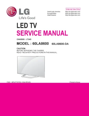 Lg 60la8600 da service manual cover with photo's of Beko dryers, model code and contents