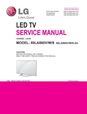 Lg 60la860w service manual cover with photo's of Beko dryers, model code and contents