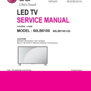Lg 60lb6100 service manual cover with photo's of Beko dryers, model code and contents