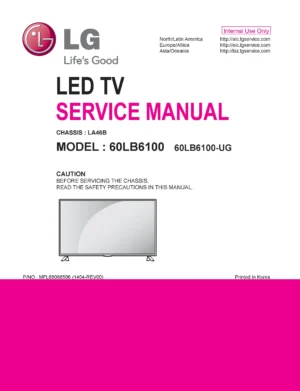 Lg 60lb6100 service manual cover with photo's of Beko dryers, model code and contents
