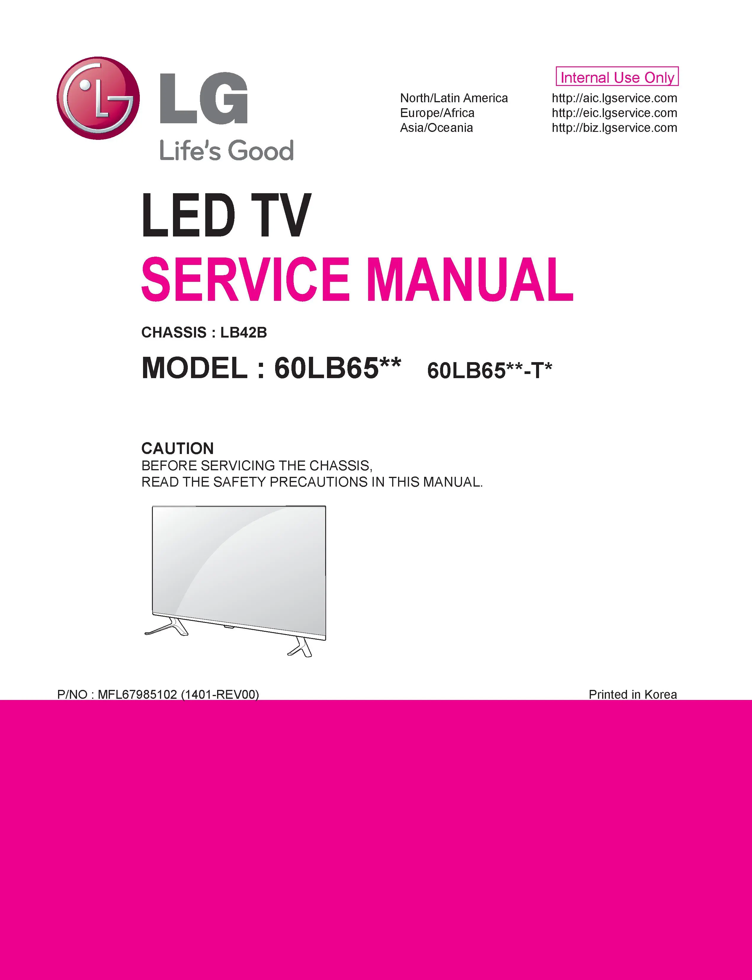 Lg 60lb6500 ta service manual cover with photo's of Beko dryers, model code and contents