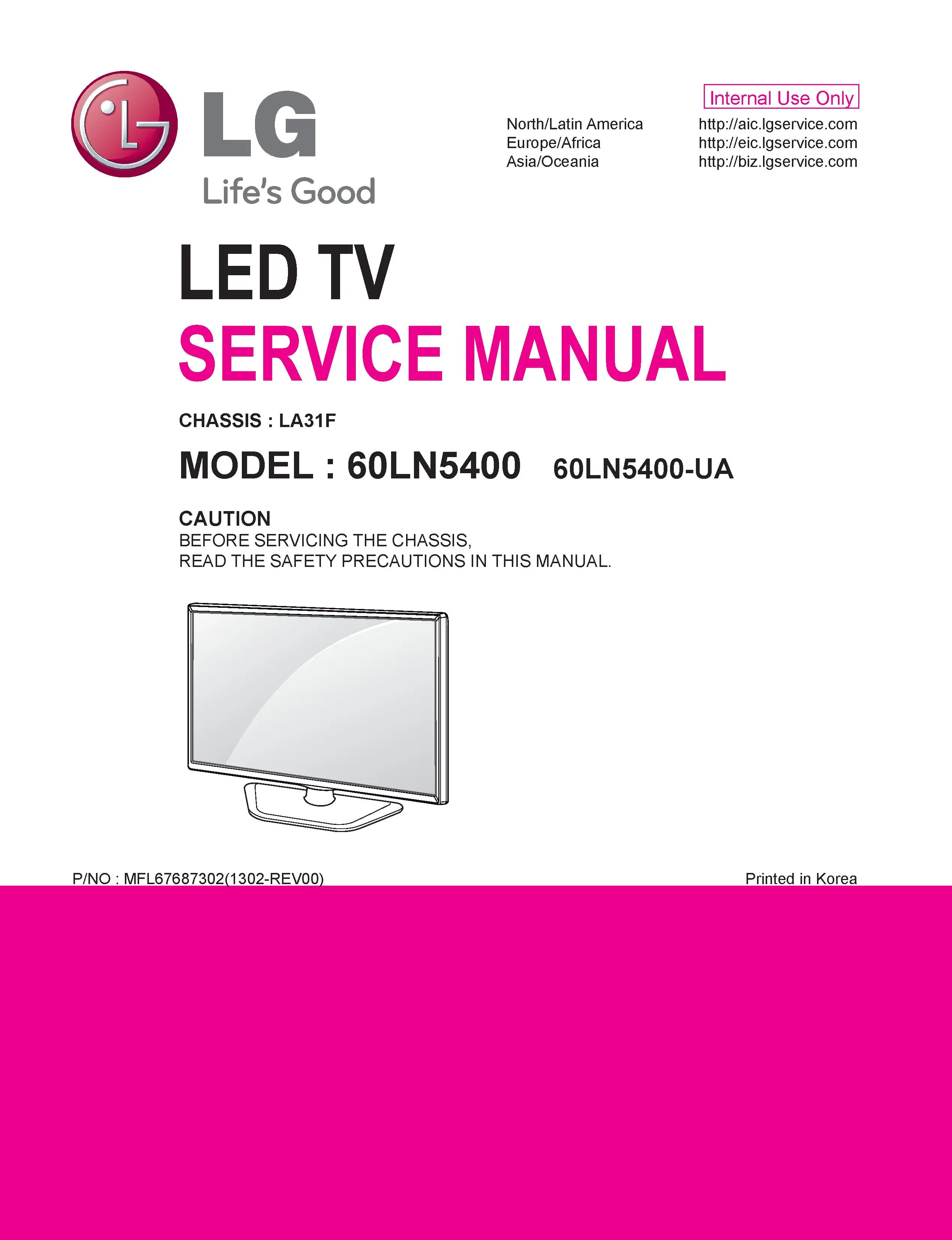 Lg 60ln5400 ua service manual cover with photo's of Beko dryers, model code and contents