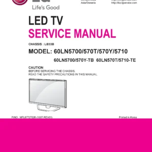 Lg 60ln5700 60ln570t 60ln570y 60ln5710 service manual cover with photo's of Beko dryers, model code and contents