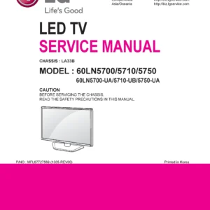 Lg 60ln5700 60ln5710 60ln5750 ua service manual cover with photo's of Beko dryers, model code and contents