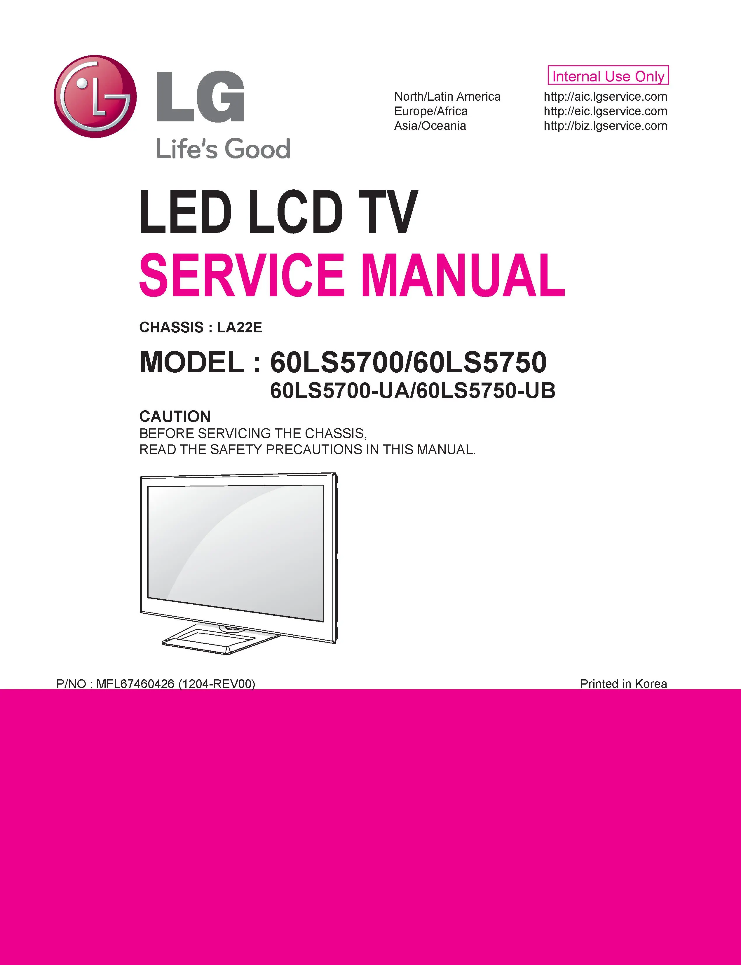 Lg 60ls5750 service manual cover with photo's of Beko dryers, model code and contents