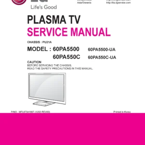 Lg 60pa5500 ua service manual cover with photo's of Beko dryers, model code and contents