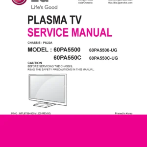 Lg 60pa5500 ug service manual cover with photo's of Beko dryers, model code and contents