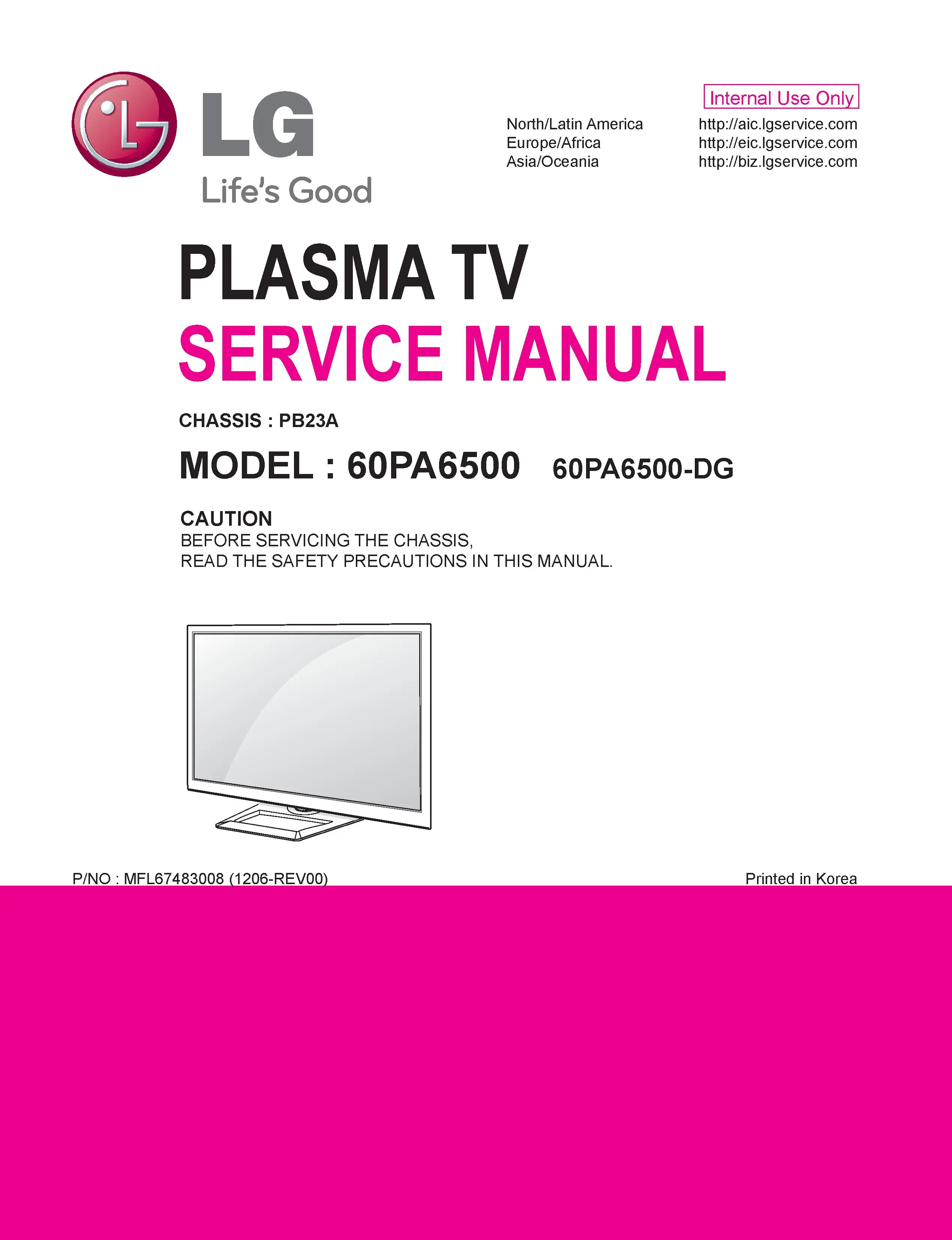 Lg 60pa6500 dg service manual cover with photo's of Beko dryers, model code and contents