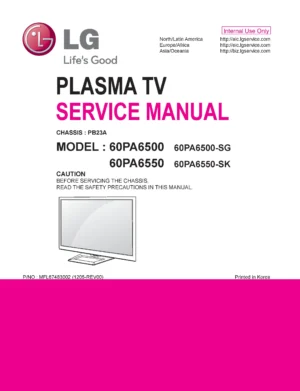 Lg 60pa6500 sg service manual cover with photo's of Beko dryers, model code and contents
