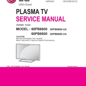 Lg 60pb6600 ua service manual cover with photo's of Beko dryers, model code and contents
