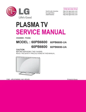 Lg 60pb6600 ua service manual cover with photo's of Beko dryers, model code and contents