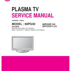 Lg 60pg30fc ua service manual cover with photo's of Beko dryers, model code and contents