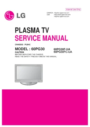 Lg 60pg30fc ua service manual cover with photo's of Beko dryers, model code and contents