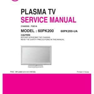 Lg 60pk200 service manual cover with photo's of Beko dryers, model code and contents