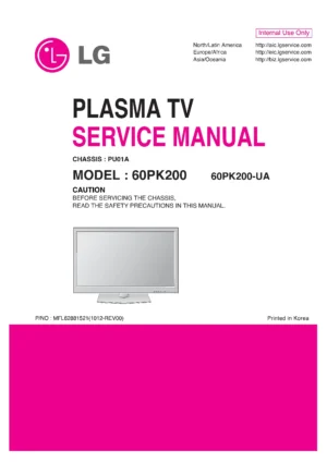 Lg 60pk200 service manual cover with photo's of Beko dryers, model code and contents