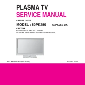 Lg 60pk250 service manual cover with photo's of Beko dryers, model code and contents
